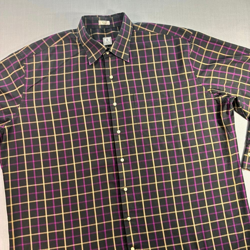 Peter Millar Mens XL Button Front Shirt Purple Black Plaid Long Sleeve Cotton
